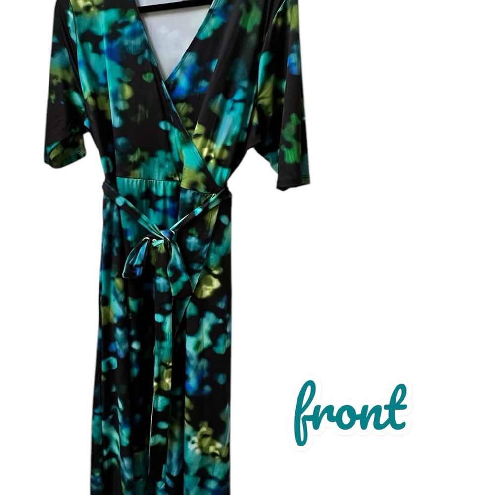 Vibrant Green and Blue Wrap Dress